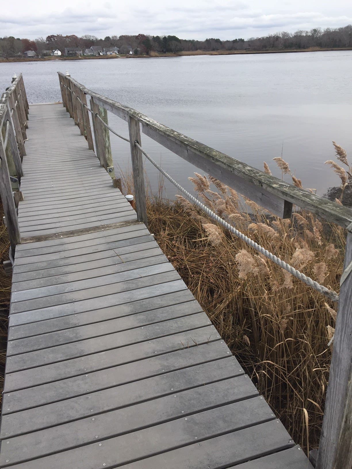 The rope-railed boardwalk over the marsh to Wareham Marina's docks